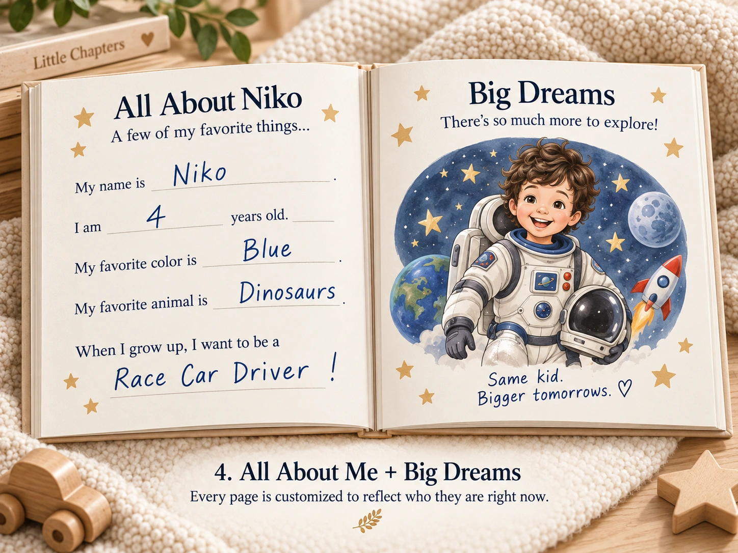 All About Me & Big Dreams sample spread from Little Chapters