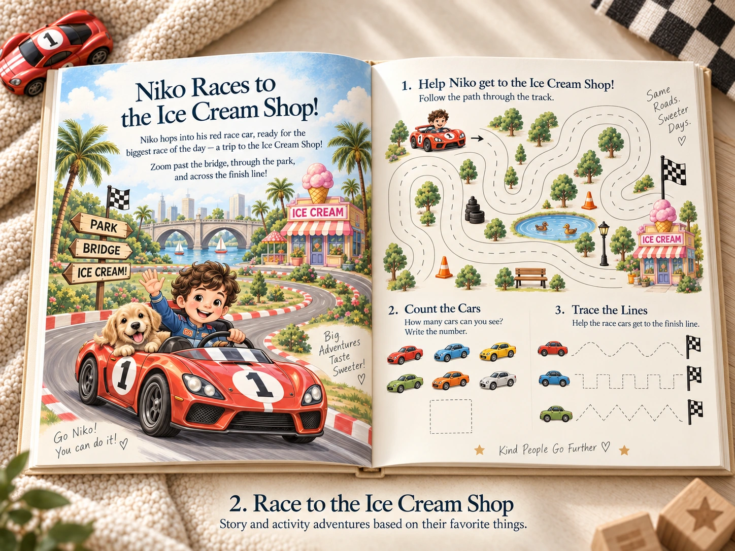 Race to the Ice Cream Shop sample spread from Little Chapters